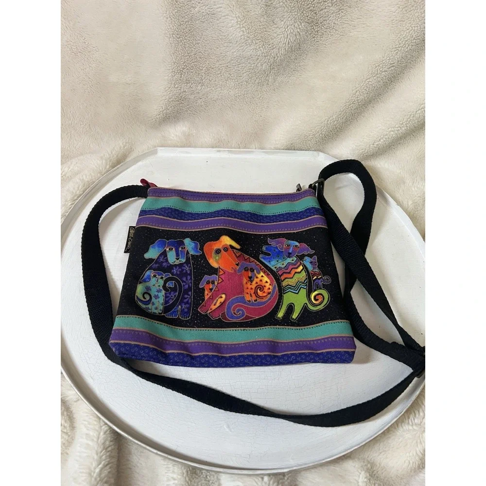Laurel Burch Artistic Totes Crossbody Dogs Boho Artsy Bag Purse Tote Electric